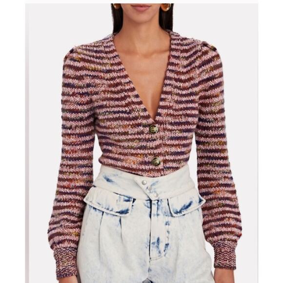 Veronica Beard Amosa Space Dyed Striped Knit Cardigan Multi Pink Taupe Size Med - Picture 3 of 10